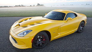 yellow sports coupe, Dodge Viper, car
