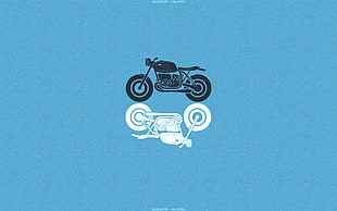 black motorcycle illustration, motorcycle, minimalism, blue background