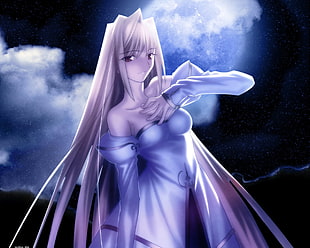 female anime character in purple dress illustration