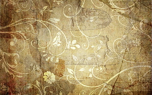 brown and white vines printed textile