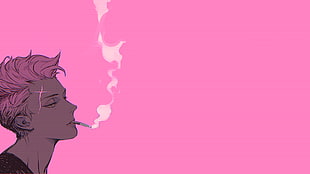pink haired man smoking cigarette poster, Overwatch, Aleksandra Zaryanova, simple background, smoking