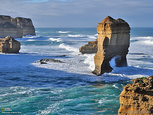 brown rock formation, coast, sea, rock, Australia HD wallpaper