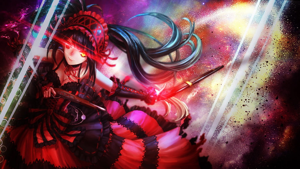 female anime character with red headband digital wallpaper HD wallpaper