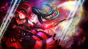 female anime character with red headband digital wallpaper