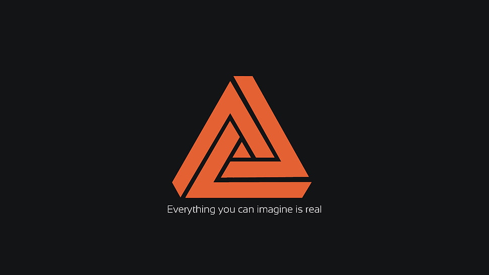 orange triangle logo, iATKOS, minimalism, triangle, typography HD wallpaper