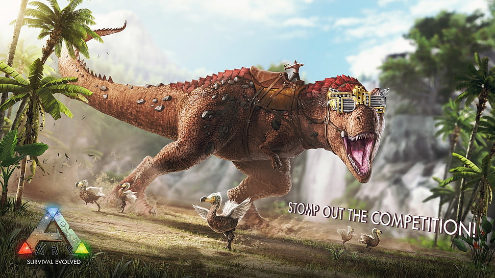 Arc Survival Evolved promo art with red T-rex HD wallpaper