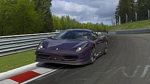 purple and black coupe, Ferrari, car, video games, racing