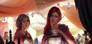 two female characters illustration, fantasy art, magic