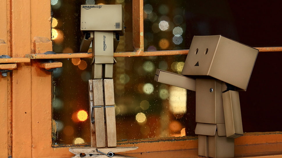 two box characters beside window HD wallpaper