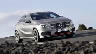 silver Mercedes-Benz sedan, Mercedes  A-Class, Mercedes Benz, car, silver cars HD wallpaper