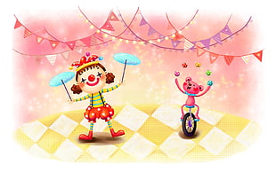 Clown and bear illustration HD wallpaper