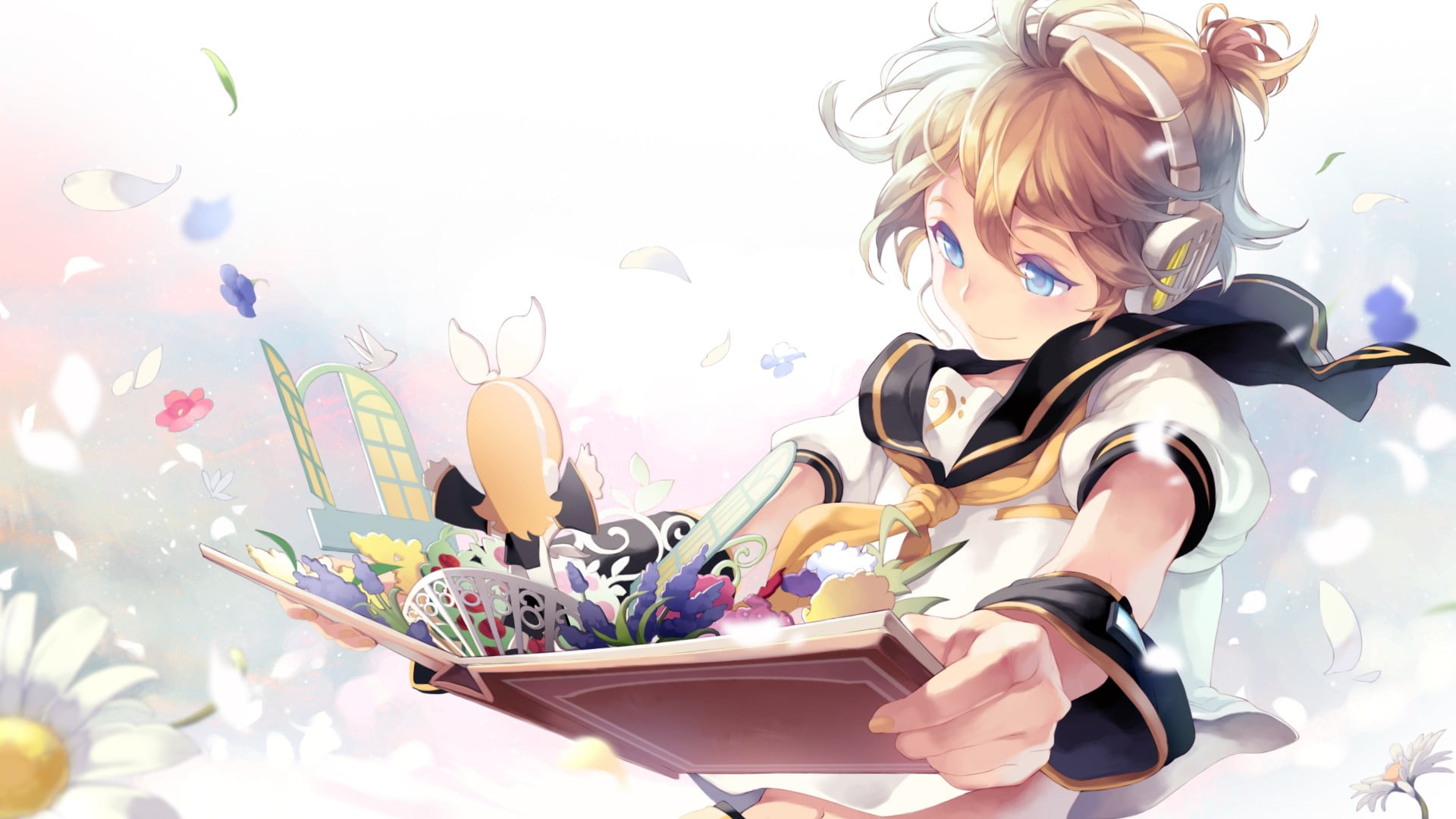 brown-haired female anime character, Vocaloid, anime boys, Kagamine Len, short hair