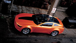 orange Forde Mustang coupe, car