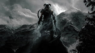 man holding two swords with horn anime character 3D wallpaper
