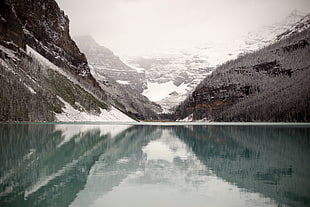 calm body of water, nature, water, snow