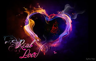 pink, purple, and red Real Love digital wallpaper