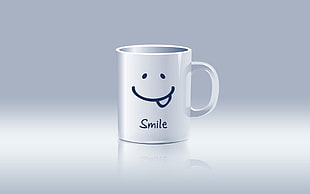 smile printed white mug illustration