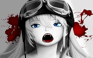 female vampire wearing goggles artwork HD wallpaper