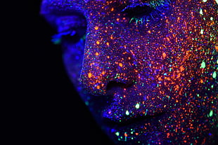 person's face, h heyerlein, face paint, neon glow, colorful HD wallpaper