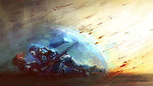 two men fighting painting, Mass Effect, concept art, video games HD wallpaper