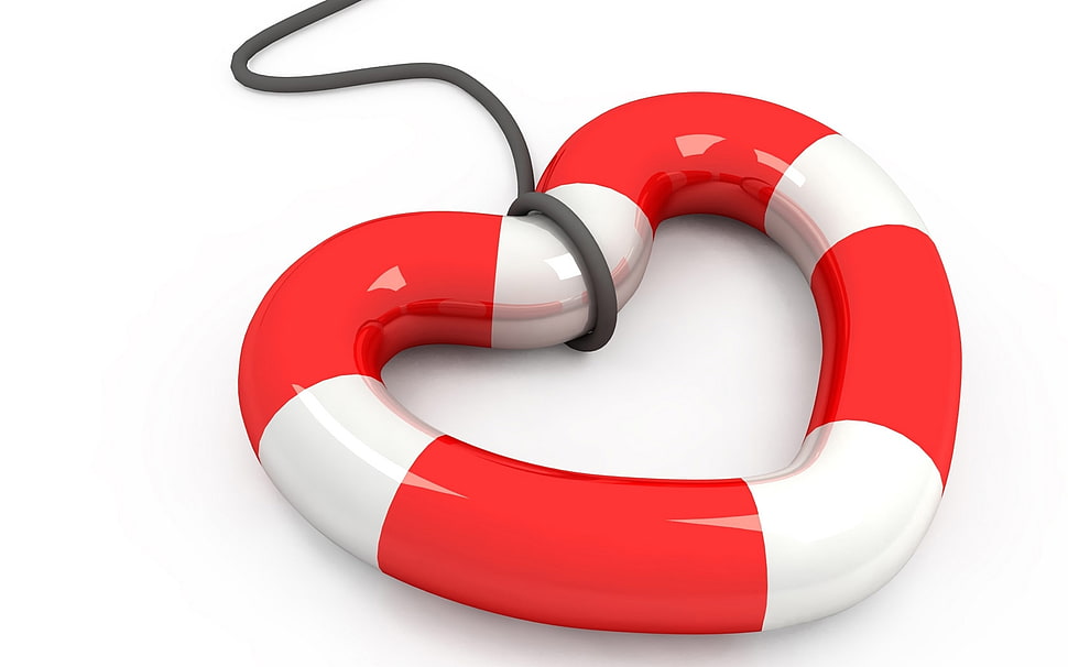 heart-shaped white and red pendant HD wallpaper