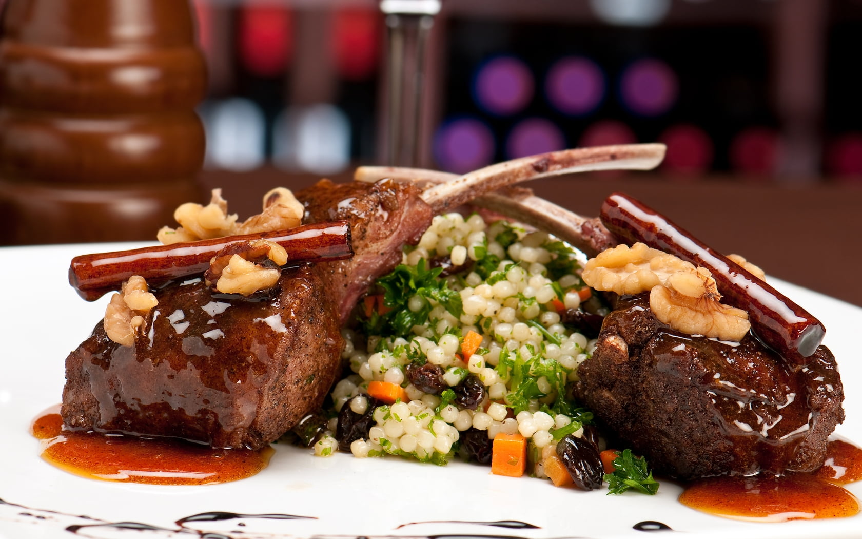 grilled meat with vegetables on top of plate