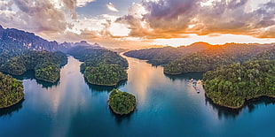 islands, lake, sunset, Thailand, clouds