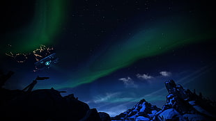 mountain range under green northern lights wallpaper, video games, Borderlands 2