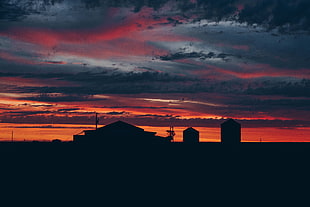 silhouette of houses during sunset HD wallpaper