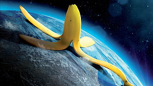 yellow banana peel, digital art, bananas, world, Earth