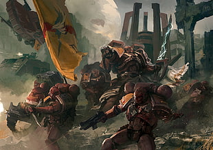 group of soldier digital wallpaper, Warhammer 40,000, space marines, power armor