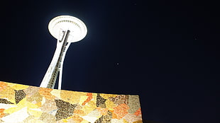 white and brown wooden table, Seattle, Space Needle, night