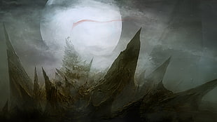 full moon illustration, fantasy art, digital art HD wallpaper