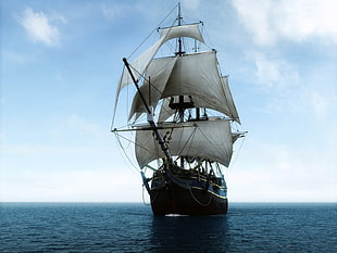 brown galleon ship, sailing ship, ship, vehicle