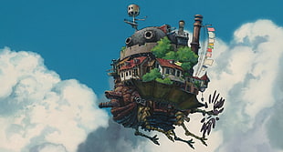 painting of flying house HD wallpaper