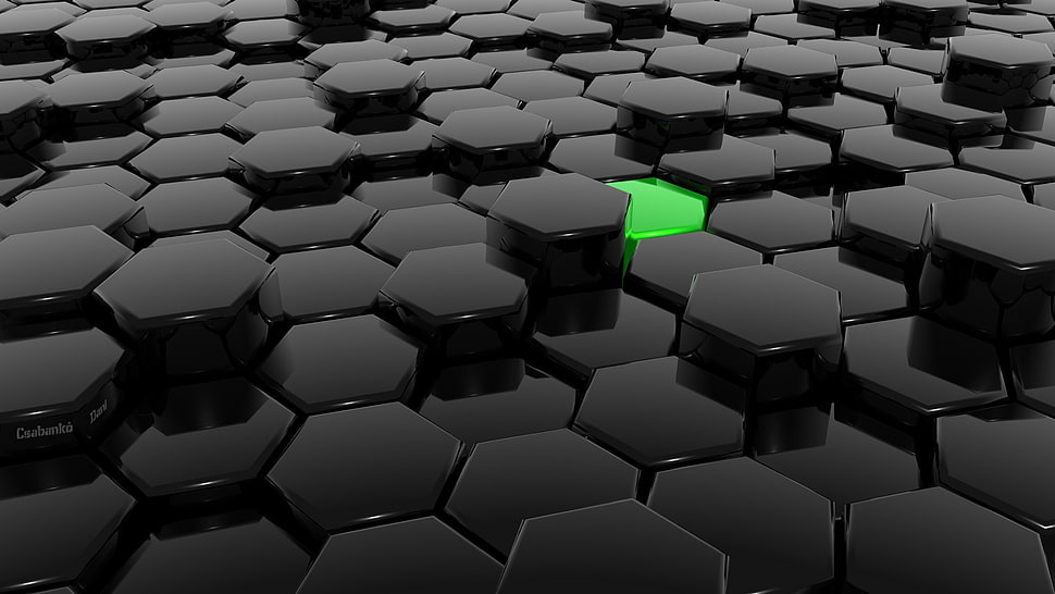 black and white area rug, abstract, 3D, geometry, hexagon HD wallpaper