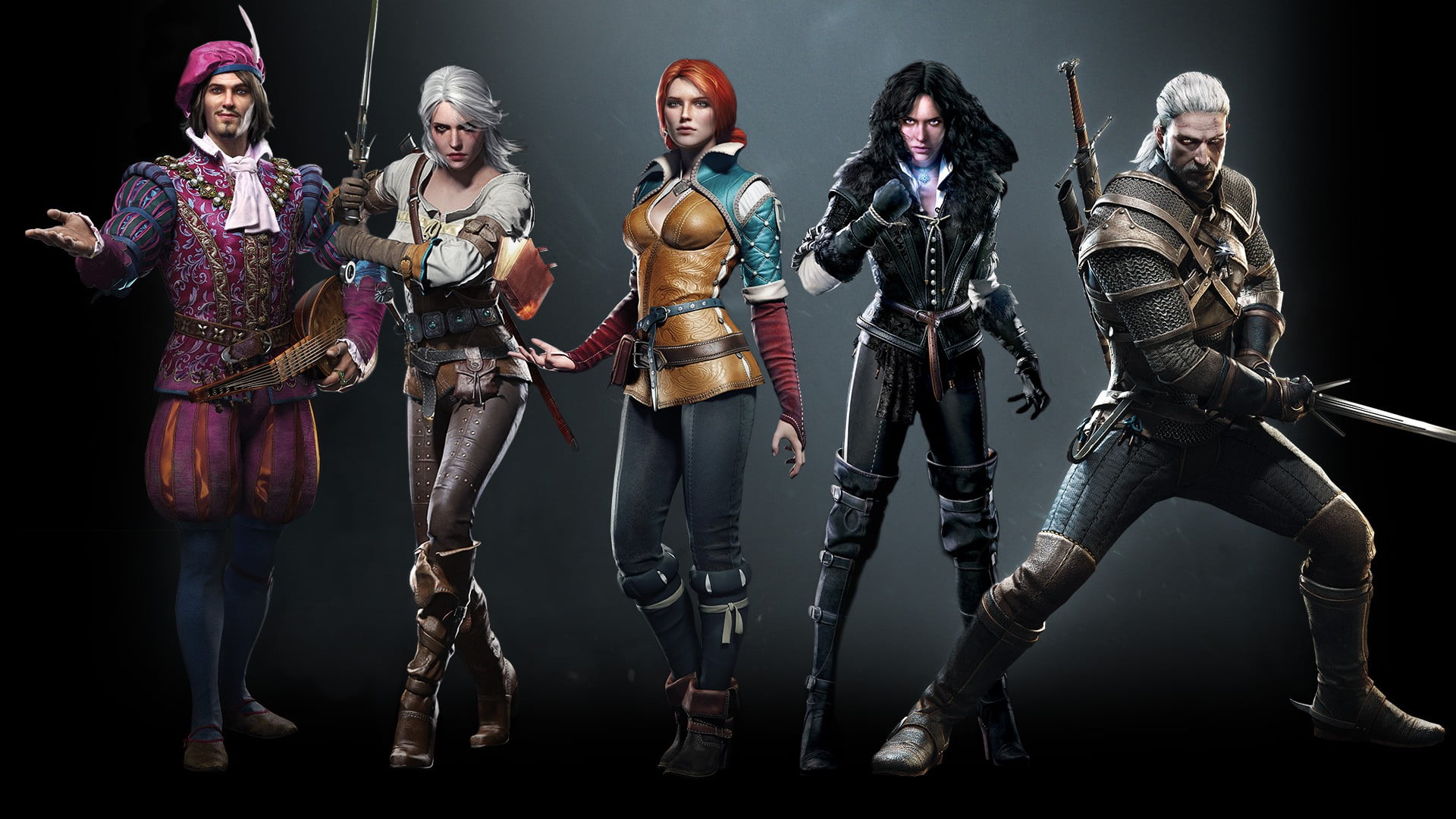 five assorted-character with The Witcher digital wallpaper