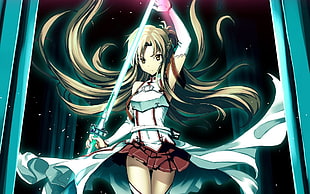 female anime character with blue saber cover