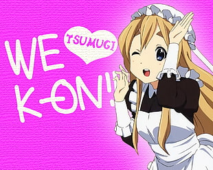illustration of brown-haired anime character with We K-On Tsumugi text overlay