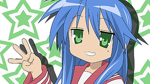 blue, green, and white abstract painting, Izumi Konata, Lucky Star