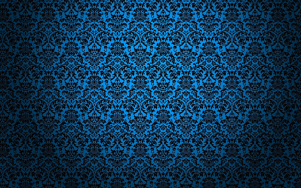 blue and black damask surface HD wallpaper
