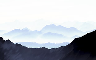 white fogs near mountain, mountains, mist, blue, calm HD wallpaper