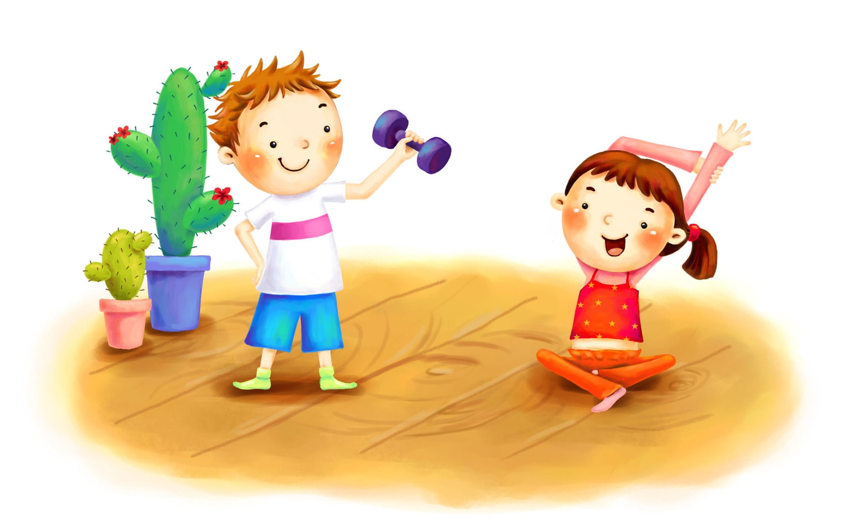 illustration of boy and girl exercising