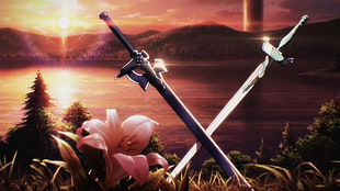 two swords graphic poster, Sword Art Online
