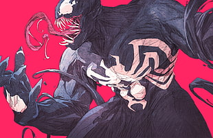 Marvel Venom poster, Chun Lo, Venom, Marvel Comics, pink background