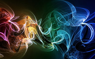 red, yellow, green, and blue smoke HD wallpaper