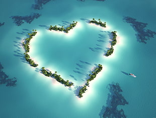 heart form island with blue water