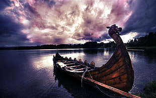 brown wooden boat, Vikings, longships