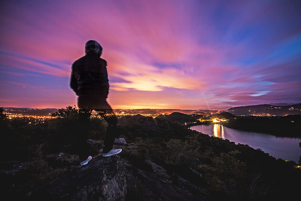 city, man, person, lights HD wallpaper
