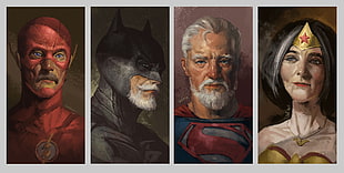 DC Flash, Superman, Wonder Woman, and Batman collage photograph